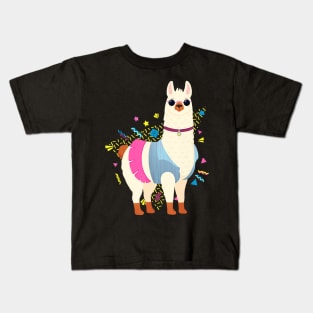 Cool Retro 80_s 90_s Llama Alpaca Kids T-Shirt